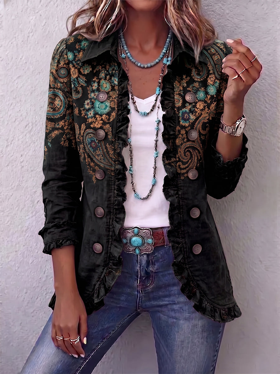 Giacca Donna Boho in Fantasia Paisley con Volant