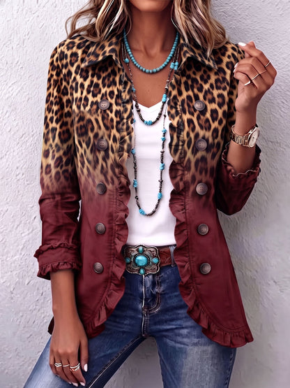 Giacca Donna Boho Western con Stampa Leopardata e Volant