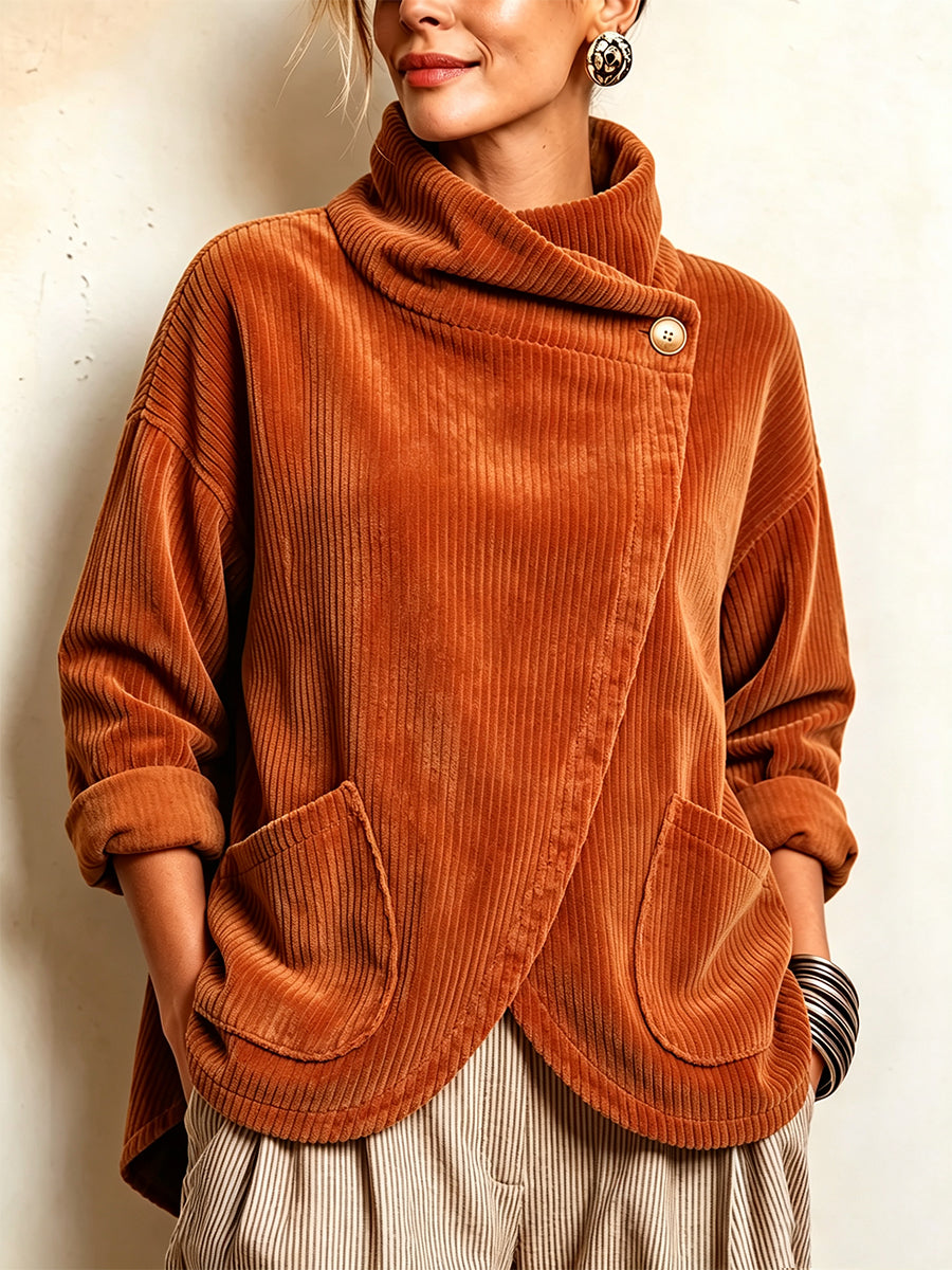 Maglia Donna in Velluto a Coste Asimmetrica con Bottoni Decorativi
