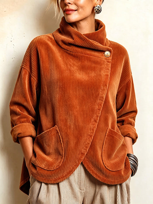 Maglia Donna in Velluto a Coste Asimmetrica con Bottoni Decorativi