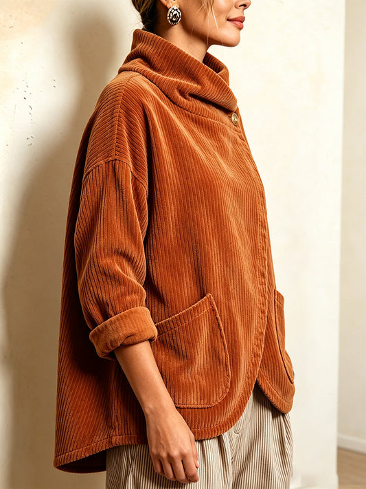Maglia Donna in Velluto a Coste Asimmetrica con Bottoni Decorativi