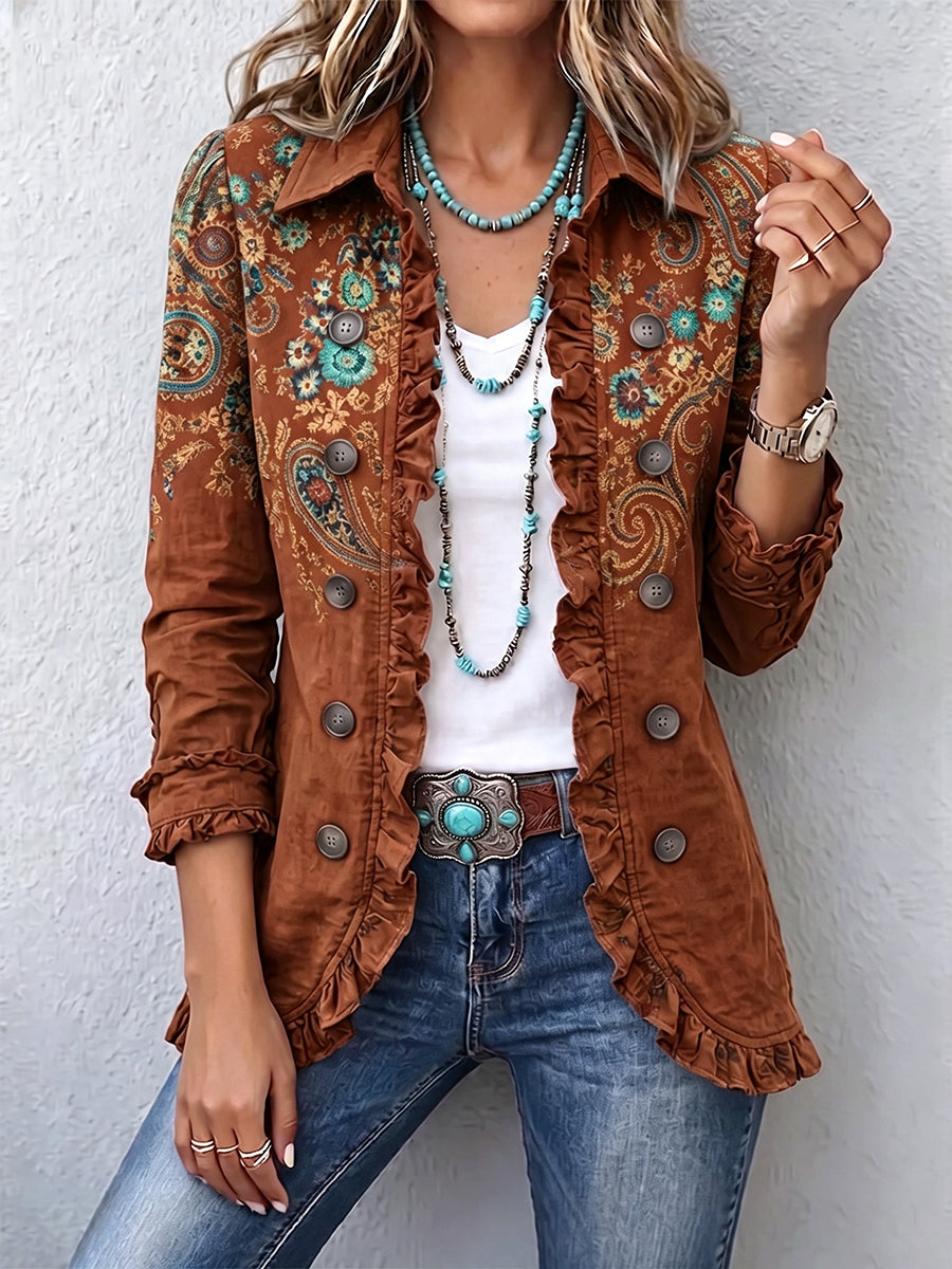 Giacca Donna Boho in Fantasia Paisley con Volant