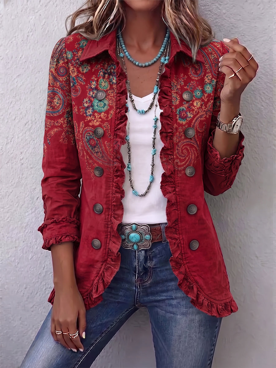 Giacca Donna Boho in Fantasia Paisley con Volant