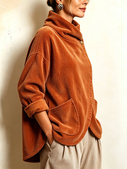Maglia Donna in Velluto a Coste Asimmetrica con Bottoni Decorativi