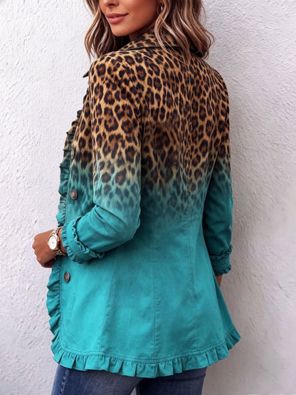 Giacca Donna Boho Western con Stampa Leopardata e Volant
