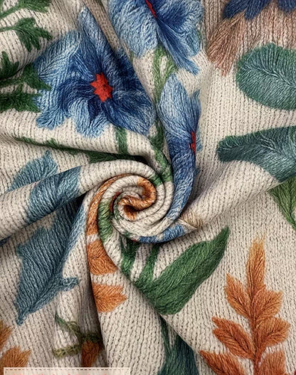 Cardigan Donna in Maglia Crema con Stampa Floreale Botanica