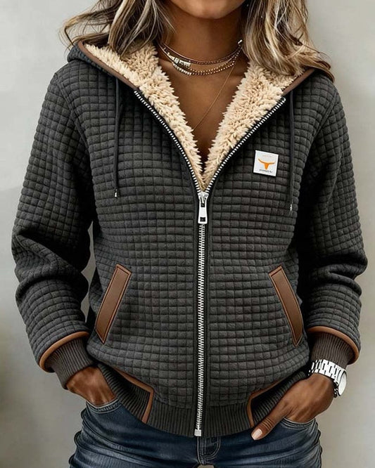 Giacca Donna Imbottita Trapuntata con Cappuccio e Fodera in Sherpa